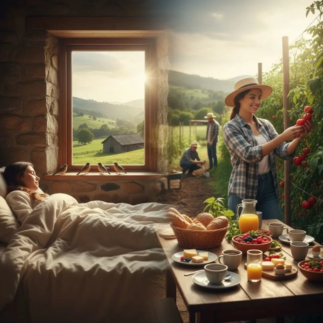 Eco-friendly farm stays with sustainable living experiences – organic farming, green domes, and nature retreats by Saar Holidays.